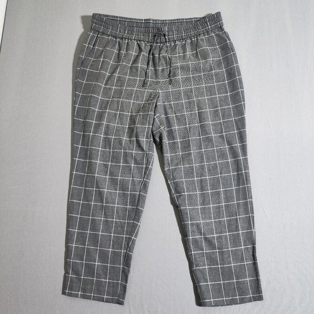 Anne Klein elastic waist pull on pants women's size XL grey chequered baggy